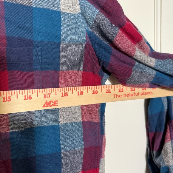 J. Crew Brushed Twill Plaid Flannel Shirt Button Down Red Blue Sz Large Slim Fit - Picture 4 of 8
